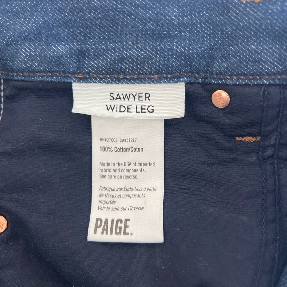 PAIGE Dark Blue Sawyer Wide Leg Jeans - Picture 4 of 5
